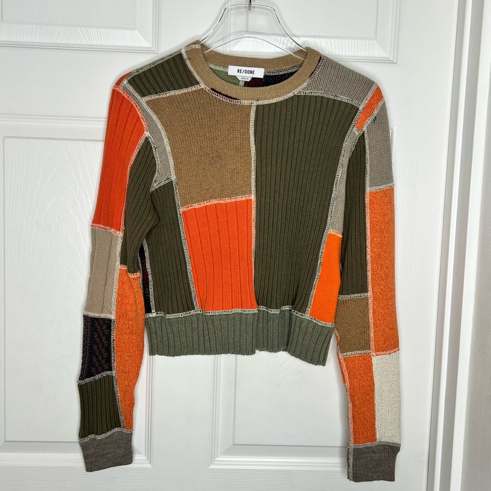 Re/Done Upcycled Patchwork Sweater Top Sz Small